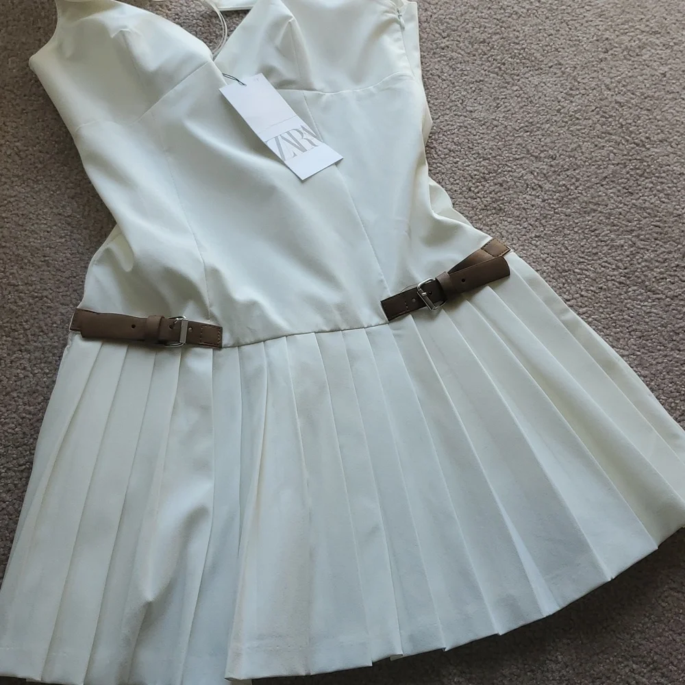 Zara Pleated  Dress White Size S and L